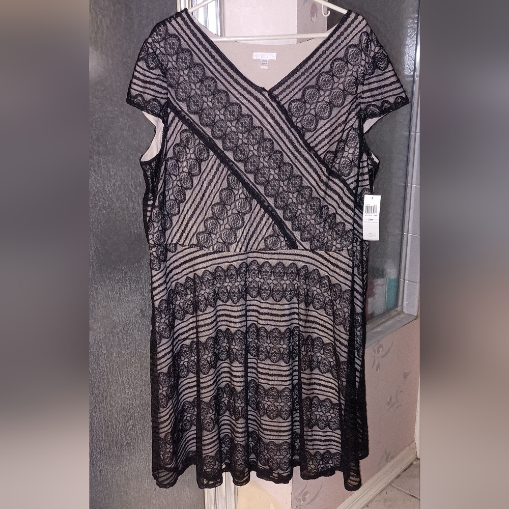 NWT London Times 22W Black Nude Knit Dress